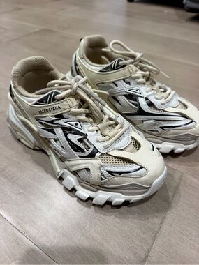Balenciaga Kid’s Cream and Black Layered Track Sneakers